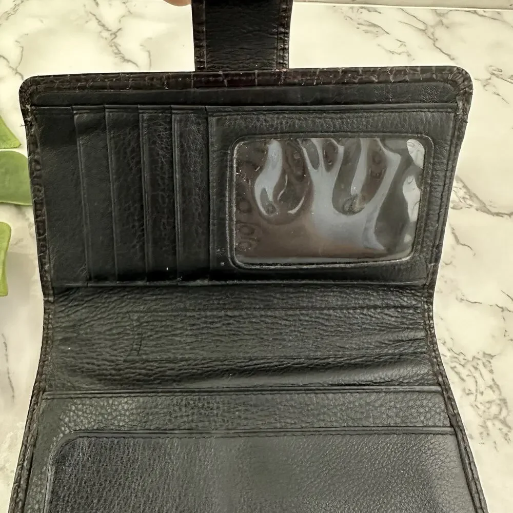 Brighton Vintage y2k Wallet Brown Leather Silver Heart Buckle Croc Texture